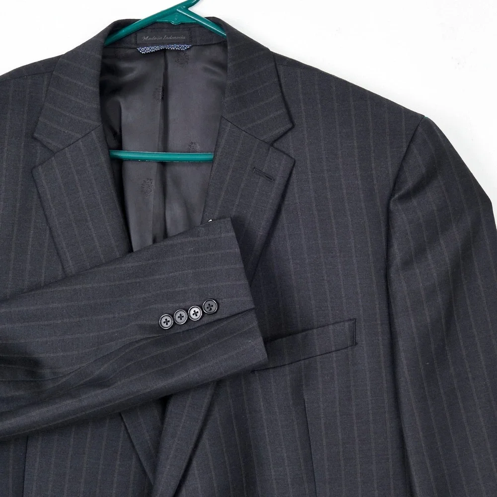 Lauren Ralph Lauren Blazer Mens 50L Black Pinstripe 100% Wool Natural Stretch
